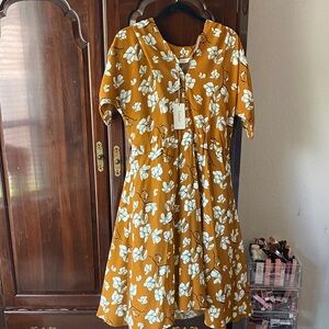 Tucker Mustard Dress with White Floral Design